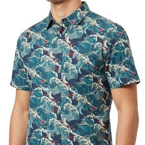 WeSC Great Wave Off Kanagawa Koi Fish Short Sleeve Button Down Shirt Mens XL